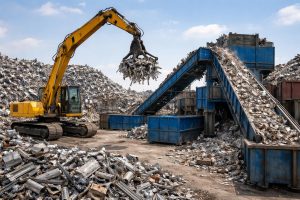 Metaal recycling proces met gesorteerde metalen zoals ijzer, koper en aluminium klaar voor verwerking