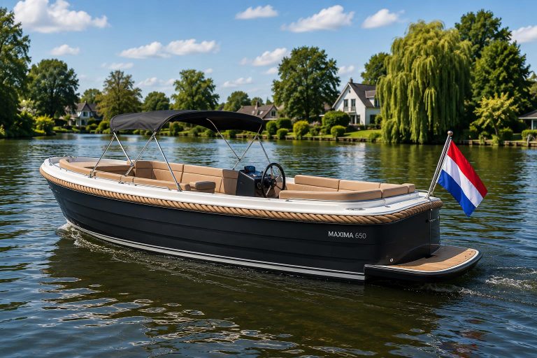 Home Tweedehands sloep in overdekte showroom van AVR Watersport Waddinxveen, gereed voor aankoop en vaartocht
